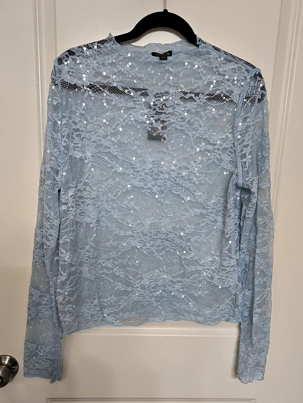 Wild Fable Women's Long Sleeve Lace Sequin Top Blue XXL